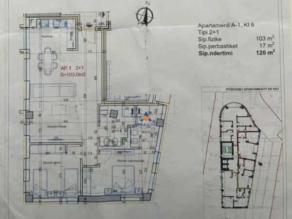 Tirane, shitet apartament 2+1+Ballkon Kati 6, 120 m² 196.000 € (ALI DEMI)