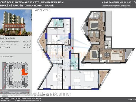 Tirane, shitet apartament 3+1 Kati 8, 142 m² 242.300 € 