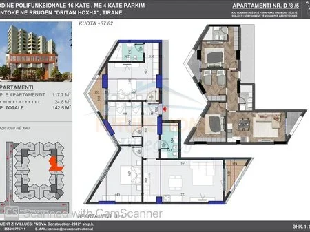 Tirane, shitet apartament 3+1 Kati 8, 142 m² 242.300 € 