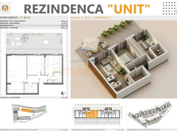 Tirane, shitet apartament 2+1+Ballkon Kati 0, 169 m² 272.300 € (UNIT RESIDENCE, TEG)