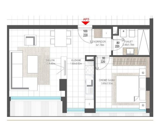 Tirane, shitet apartament 1+1+BLK Kati 4, 74 m² 139.650 Euro (Bulevardi i Ri)