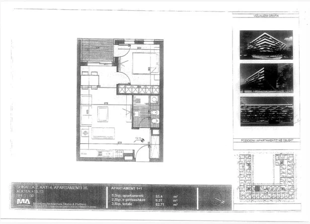 Tirane, shitet apartament 1+1 Kati 4, 62 m² 59.570 € 