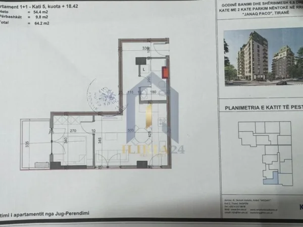 shitet apartament 1+1+Ballkon Kati 5, 64 m² 96.300 € (Rruga Javer Malo Viva Kompleks)