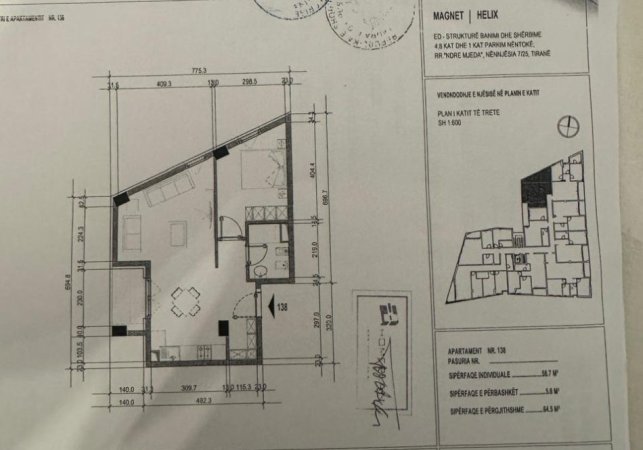 Tirane, shitet apartament 1+1 Kati 3, 64 m² 170.000 € (21 DJETORI)
