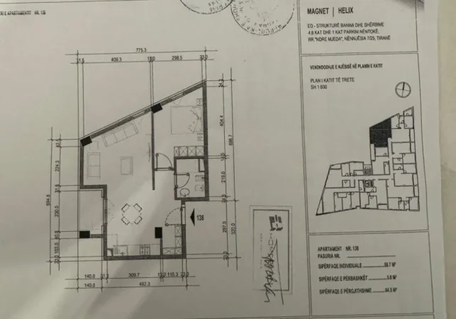 Tirane, shitet apartament 1+1 Kati 3, 64 m² 170.000 € (21 DJETORI)