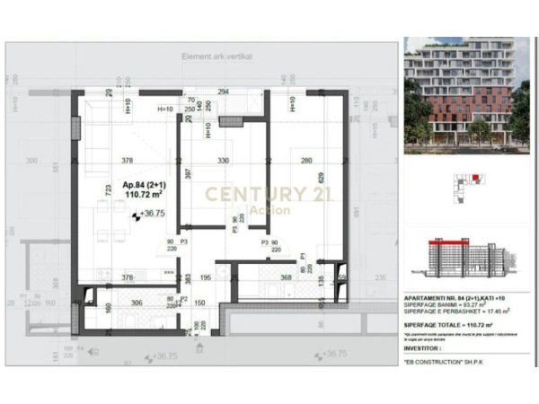 Tirane, shitet apartament 2+1 Kati 10, 111 m² 163.000 € (Meis Garden)