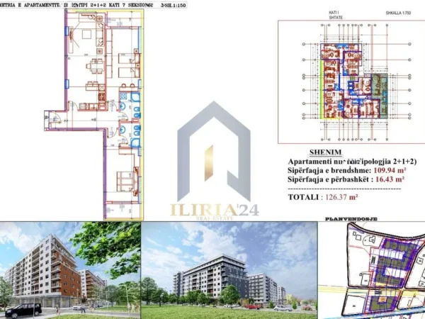 Tirane, shes apartament 2+1+Ballkon Kati 7, 126 m² 151.644 € (Paskuqan Kompleksi Sanel)