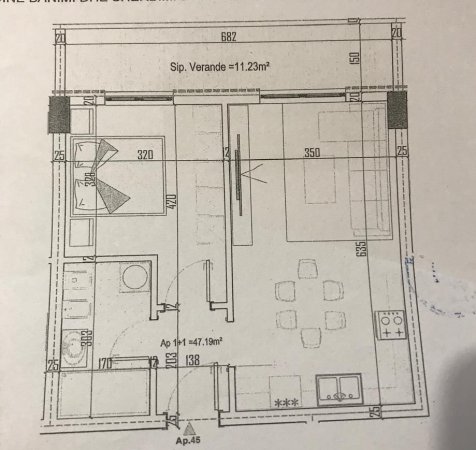 Tirane, shes apartament 1+1+Ballkon Kati 7, 65 m² (Paskuqan)