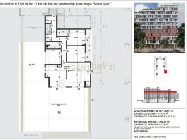 Tirane, shes apartament+verande | Penthouse 3+1+Aneks+Ballkon Kati 7, 206 m² 450.000 € (Meis Garden Residence)