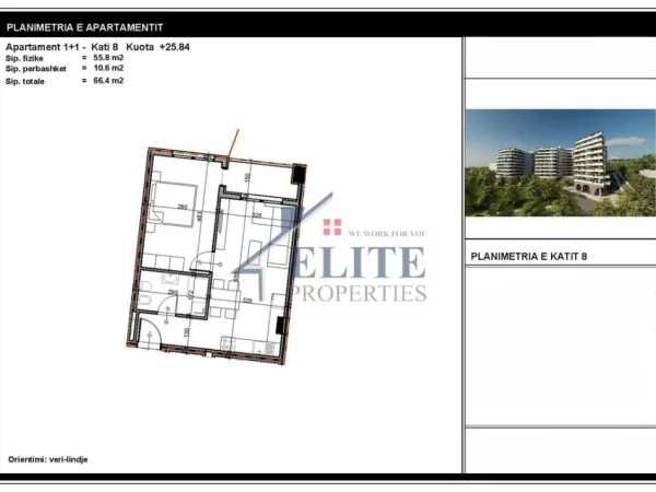 Tirane, shitet apartament 1+1+Ballkon Kati 8, 66 m² 79.680 € (Paskuqan)