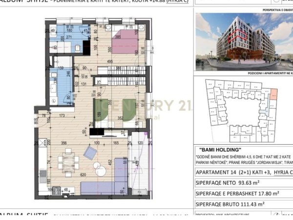 Tirane, shes apartament 2+1+Aneks+Ballkon Kati 3, 111 m² 178.500 € 