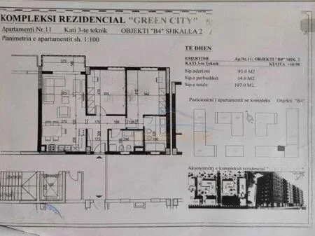 Tirane, shitet apartament 2+1 Kati 3, 107 m² 250.000 € 