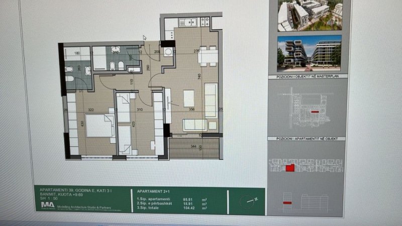 Tirane, shitet apartament 2+1 Kati 3, 104 m² 120.000 € (Univers City, Rr. Gryka e kacanikut 21)