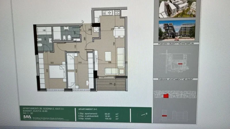 Tirane, shitet apartament 2+1 Kati 3, 104 m² 120.000 € (Univers City)