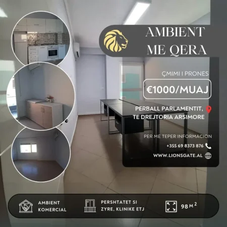 Tirane,  jepet me qera zyre Kati 1, 98 m² (Përballë Parlamentit dhe Drejtorisë Arsimore)