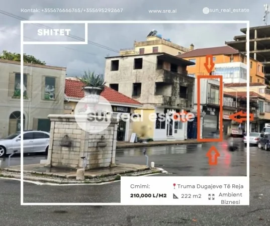Shkoder, shitet ambjent biznesi Kati 0, 222 m² (TRUMA DUGAJEVE TE REJA)