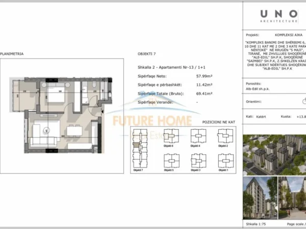Tirane, shitet apartament 1+1 Kati 2, 69 m² 97.174 € (Rruga 5 Maji)