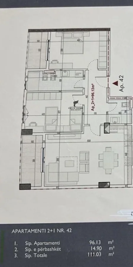 Tirane, shitet apartament 2+1 Kati 5, 111 m² 115.000 € (PASKUQAN)