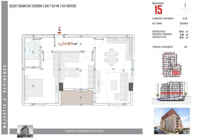 Tirane, shitet apartament 2+1+Ballkon Kati 2, 91 m² 86.700 € (Paskuqan, Shkolla Lidhja e Prizerenit)
