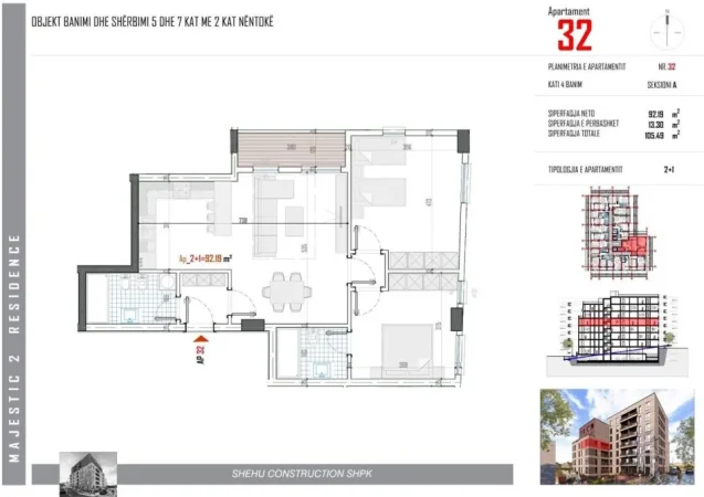 Tirane, shitet apartament 2+1+Ballkon Kati 4, 105 m² 100.215 € (SHKOLLA LIDHJA E PRIZRENIT)