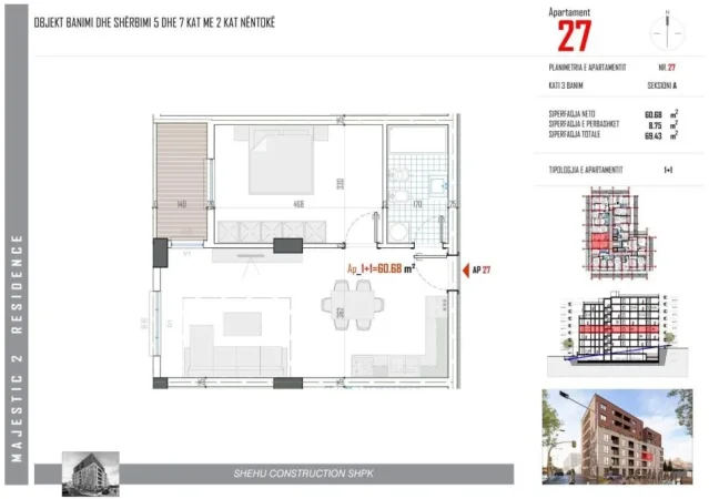 Tirane, shitet apartament 1+1+Ballkon Kati 3, 69 m² 66.000 € (PASKUQAN)