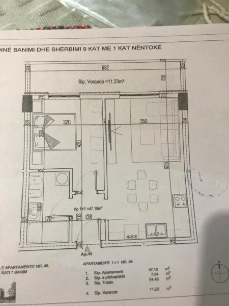 Tirane, shitet apartament 1+1 Kati 7, 54 m² 70.000 € 