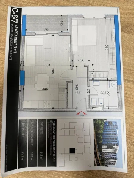 Tirane, shitet apartament 1+1+Ballkon Kati 6, 75 m² 75.000 € (PASKUQAN)