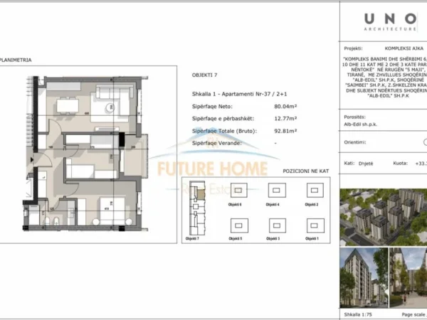 Tirane, shitet apartament 2+1+Ballkon Kati 10, 93 m² (5 Maji)