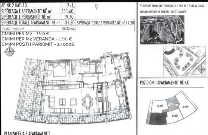 Tirane, shes apartament 2+1+Ballkon Kati 13, 111 m² 516150 € (rruga kristo luarasi)