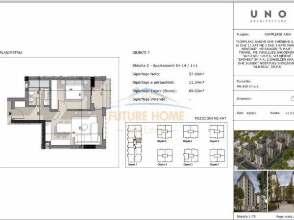 Tirane, shitet apartament 1+1 Kati 4, 69 m² 96.642 € (Rruga 5 Maji)