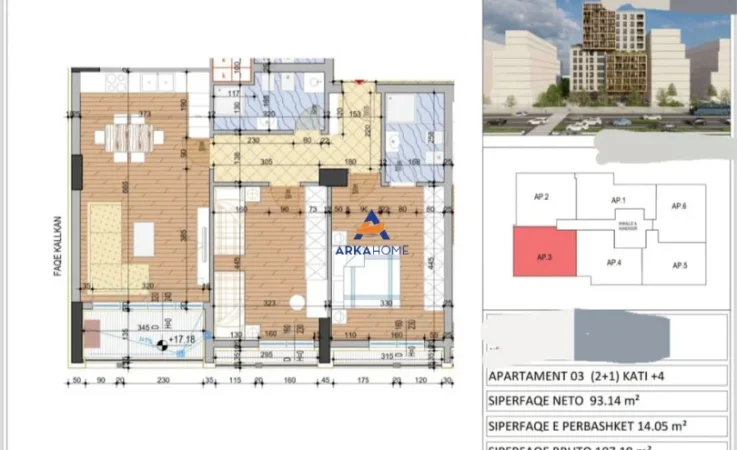Tirane, shitet apartament 2+1+Ballkon , 107 m² 192.942 € 