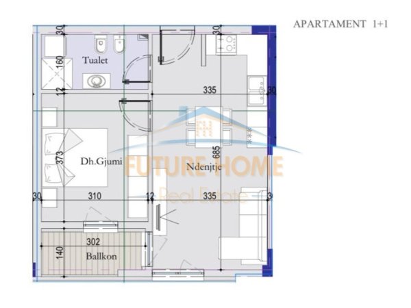 Tirane, shitet apartament 1+1 Kati 5, 60 m² 79000 €