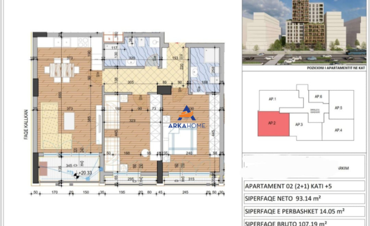 Tirane, shitet 2+1+Ballkon Kati 5, 107 m² 192.941 € 
