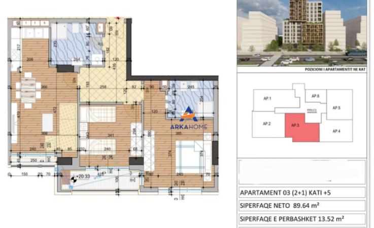 Tirane, shitet 2+1+Ballkon Kati 5, 187 m² 185.688 € 