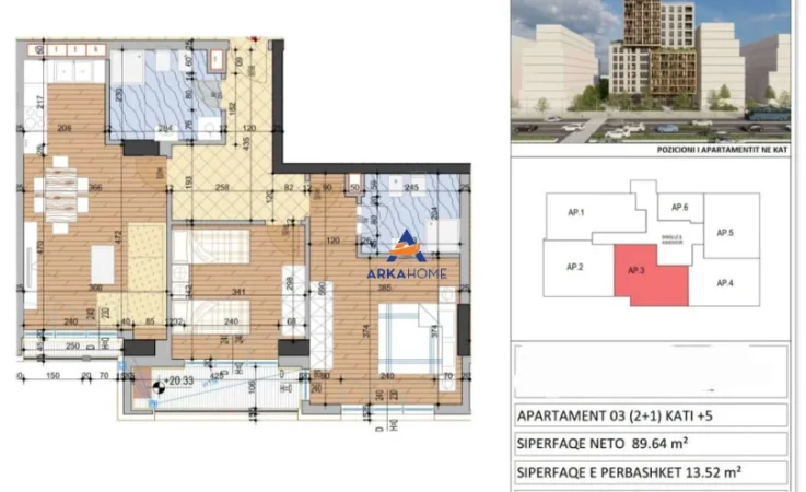 Tirane, shitet 2+1+Ballkon Kati 5, 187 m² 185.688 € 