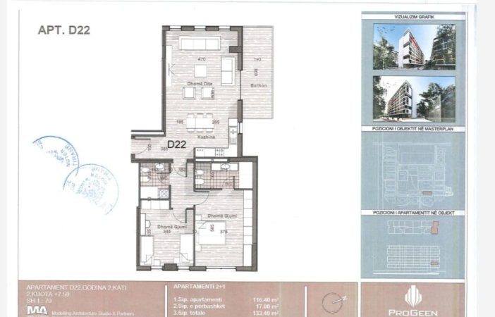 Tirane, shitet apartament 2+1 Kati 2, 97.400 € 