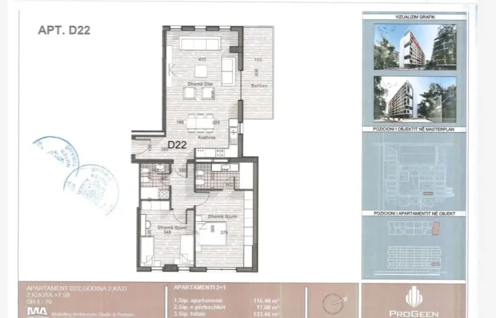 Tirane, shitet apartament 2+1 Kati 2, 97.400 € 