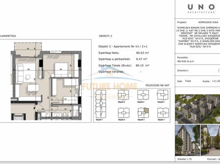 Tirane, shitet apartament 2+1 Kati 3, 89 m² 124.740 € 