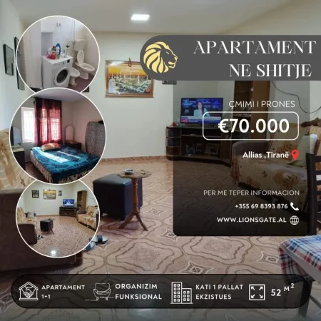 Tirane, shes apartament 1+1 , 52 m² 70.000 € (allias)