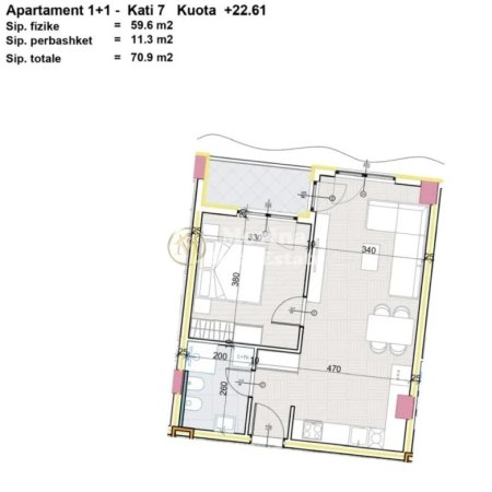 Tirane, shitet apartament 1+1 Kati 7, 71 m² (Kompleksi Aluna)