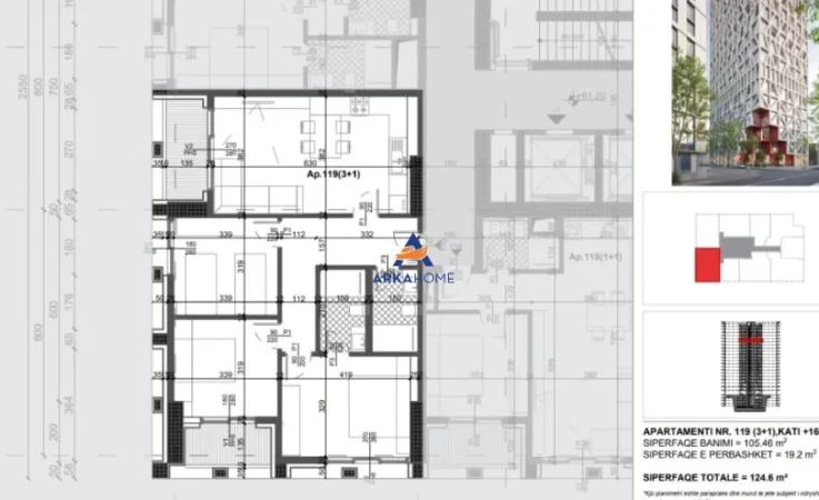 Tirane, shitet apartament 3+1+Ballkon Kati 16, 124 m² 274.120 € (porcelan)