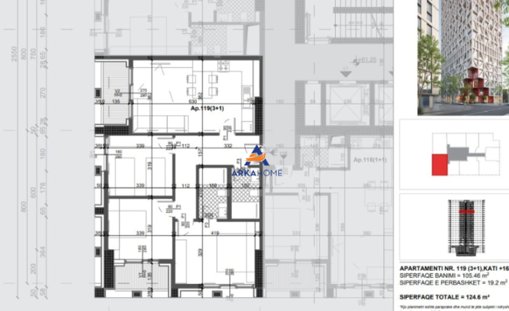 Tirane, shitet apartament 3+1+Ballkon Kati 16, 124 m² 274.120 € (porcelan)