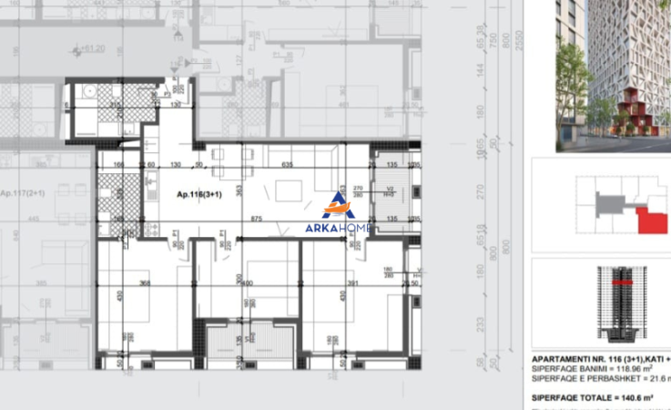Tirane, shitet apartament 3+1+Ballkon Kati 16, 140 m² 309.320 € (porcelan)