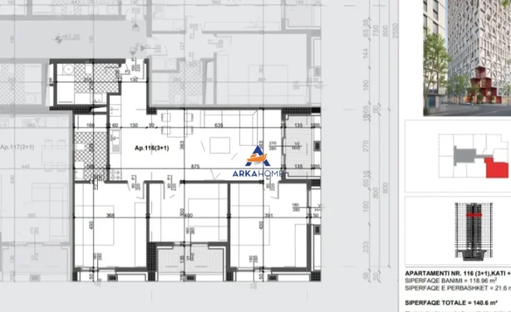 Tirane, shitet apartament 3+1+Ballkon Kati 16, 140 m² 309.320 € (porcelan)