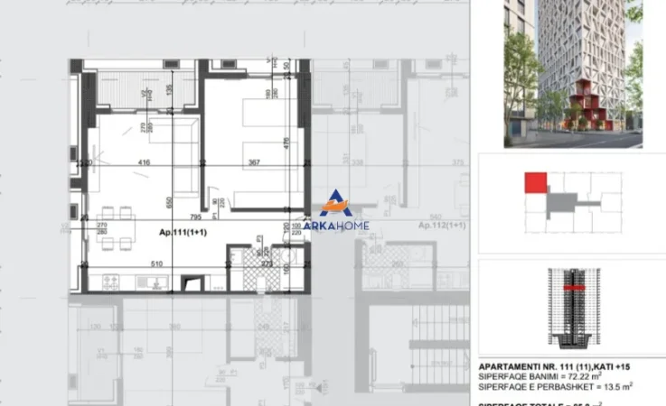 Tirane, shitet apartament 1+1+Ballkon Kati 15, 85 m² 188.760 € (porcelan)