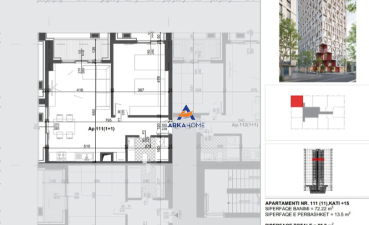 Tirane, shitet apartament 1+1+Ballkon Kati 15, 85 m² 188.760 € (porcelan)