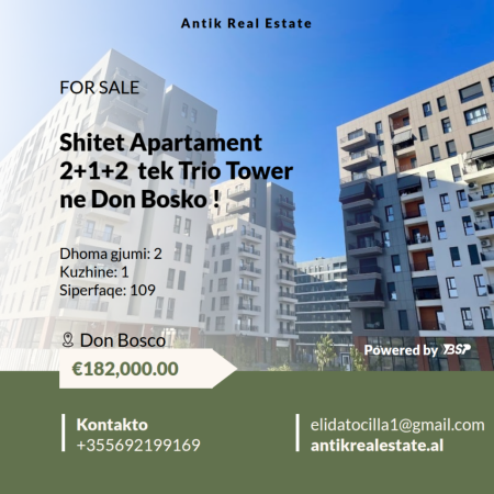 Tirane, shitet apartament 2+1+Ballkon Kati 3, 109 m² 182.000 € (trio tower)
