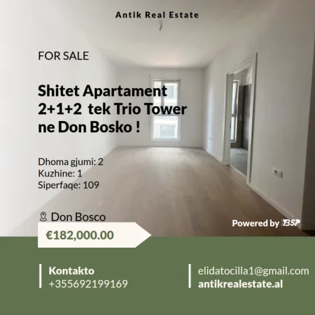 Tirane, shitet apartament 2+1+Ballkon Kati 3, 109 m² 182.000 € (trio tower)