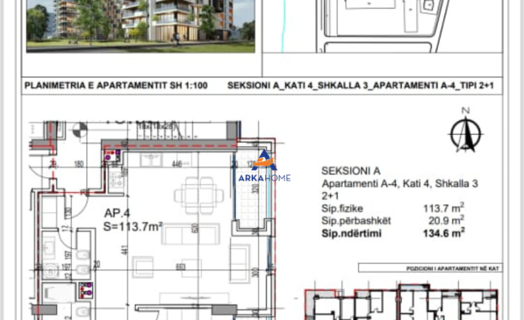 Vlore, shitet 2+1+Ballkon Kati 4, 134 m² 390.340 € (VLORE LUNGO MARE)