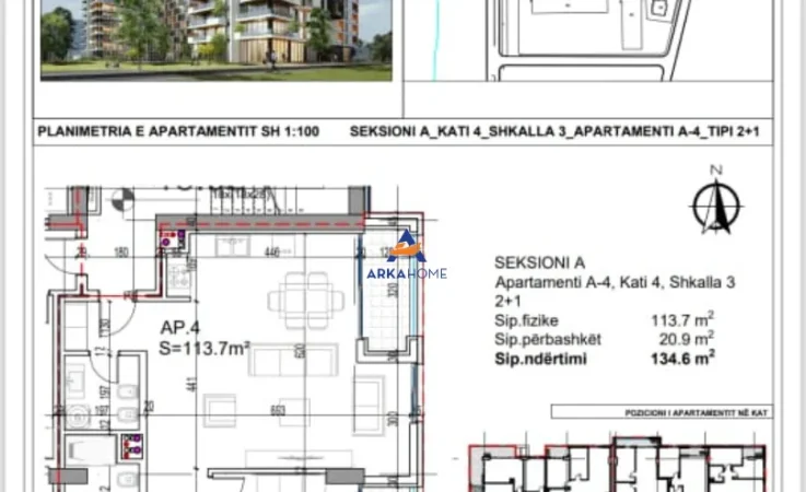 Vlore, shitet 2+1+Ballkon Kati 4, 134 m² 390.340 € (VLORE LUNGO MARE)